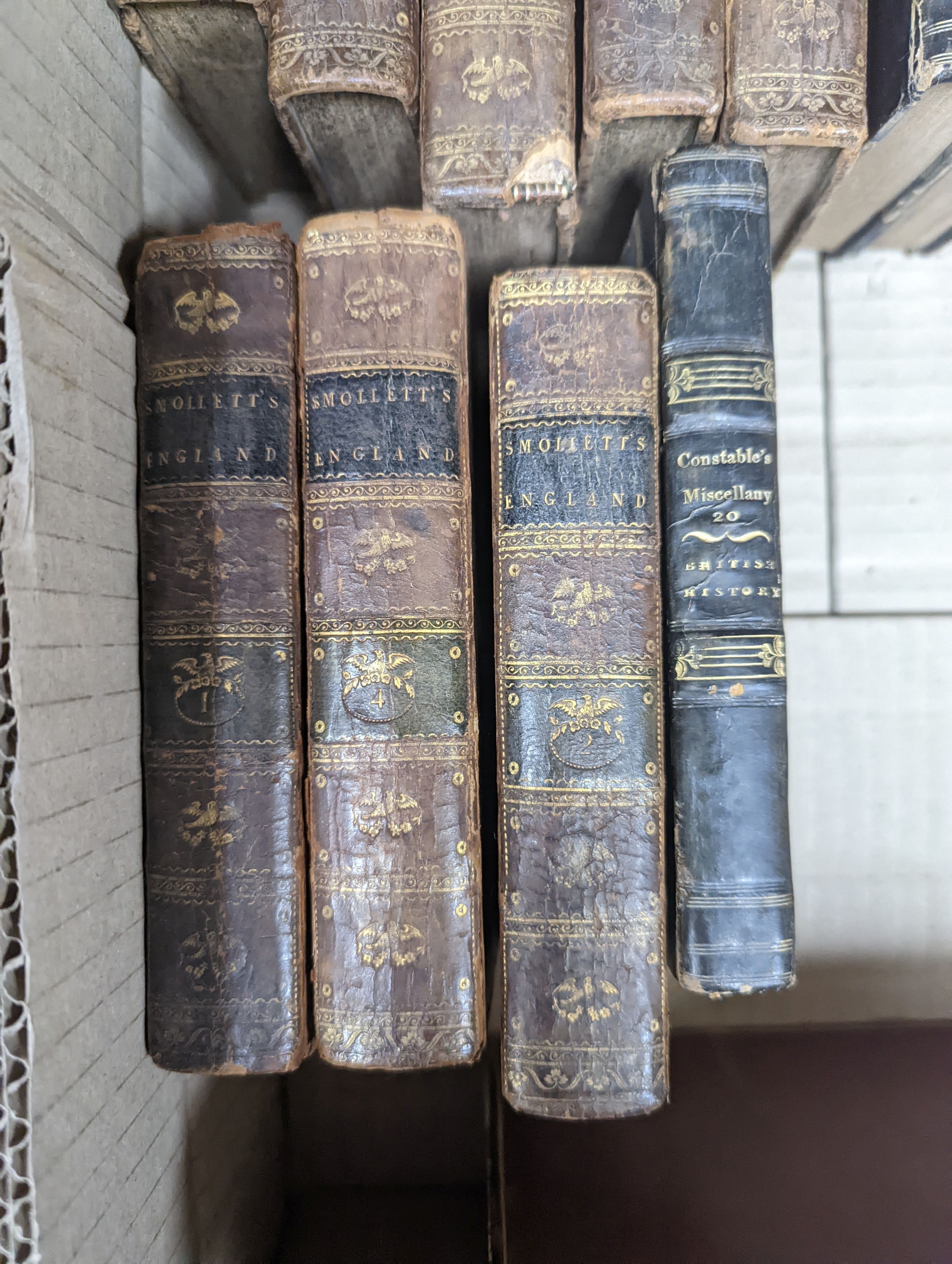 Old leather - Literary Interest, various bindings, 18th/19th century (59 vols) (in 2 boxes).